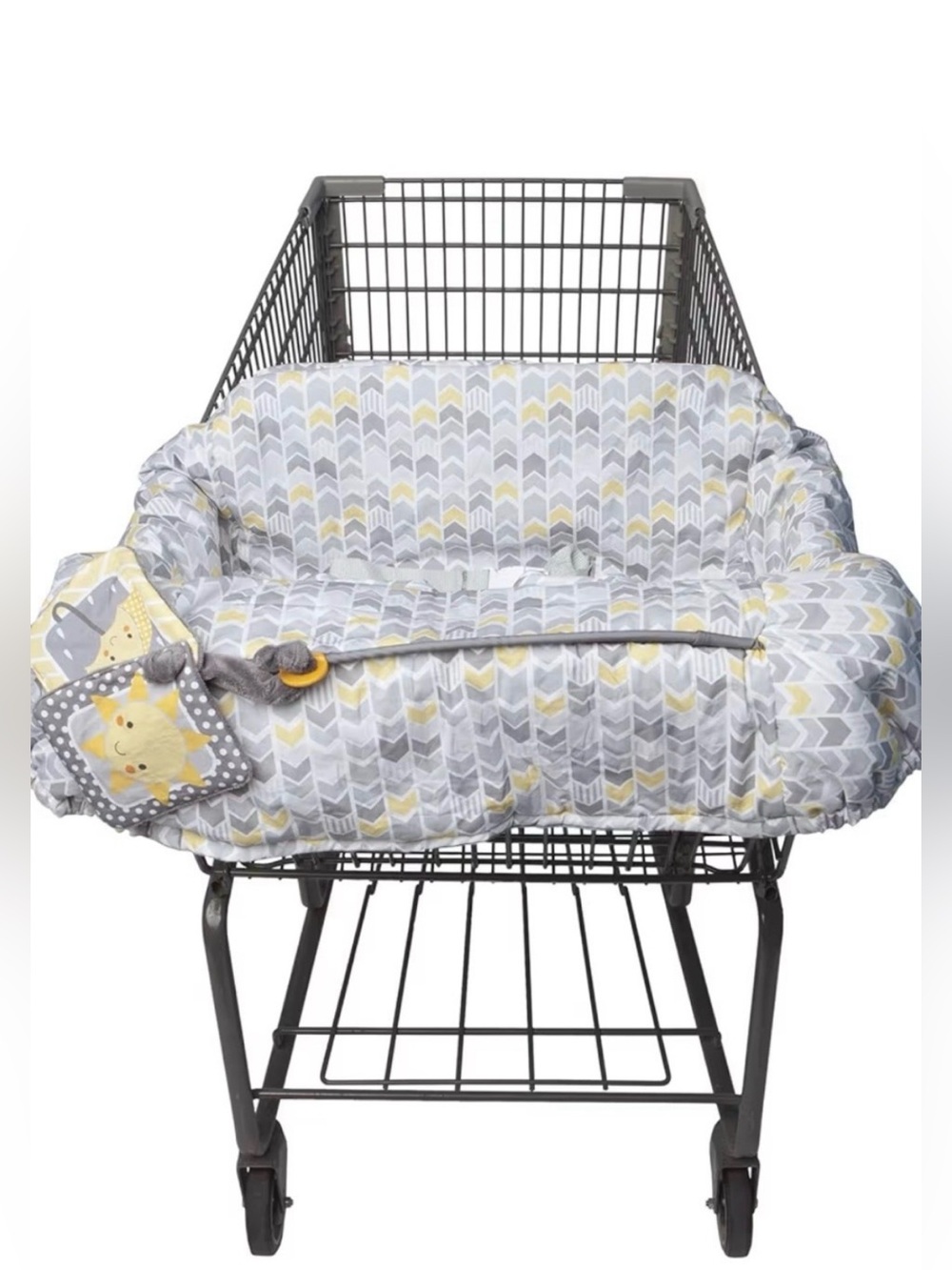 Boppy Gray & Yellow Infant Baby Shopping Cart Liner Cover with Attached Toy